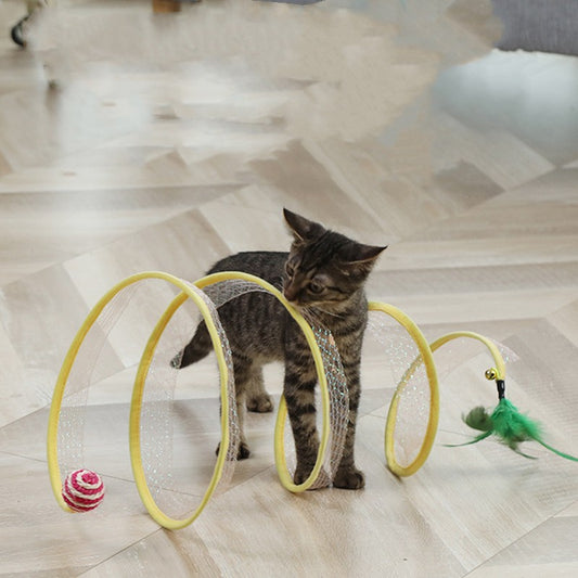  Foldable Cat Tunnel with Mouse Shape Balls and Feather Stick cashymart