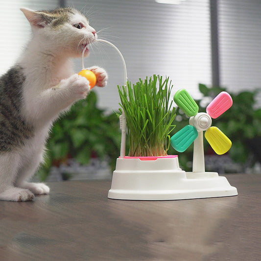  Cat Windmill Interactive Toy with Grass Box cashymart