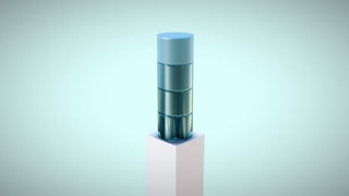 a tall glass tube sitting on top of a white pedestal