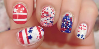 Colorful Fourth of July themed nail art designs.