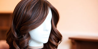 Close-up of a stylish lace wig on a mannequin.