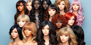 Variety of colorful wig hair wigs displayed elegantly.