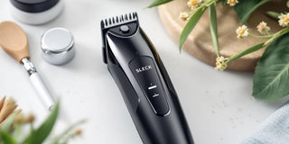 Close-up of a modern hair and nose trimmer.