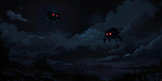 Menacing drones in a shadowy, dark landscape.