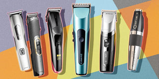 Five stylish hair trimmers on a clean background.