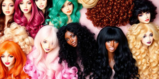 Colorful wigs in different styles and textures.