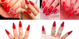 Collection of trendy red nail designs for 2025.