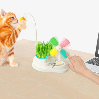  Cat Windmill Interactive Toy with Grass Box cashymart