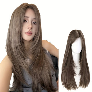  Hazelnut Grey Elegance: 24" Straight Wig cashymart