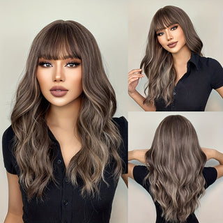  Brown Wavy Bangs Wig cashymart