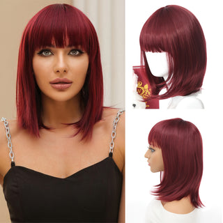  Wine Red Bangs Bob Wig cashymart