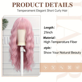  Chic 21-Inch Pink Wavy Synthetic Wig cashymart