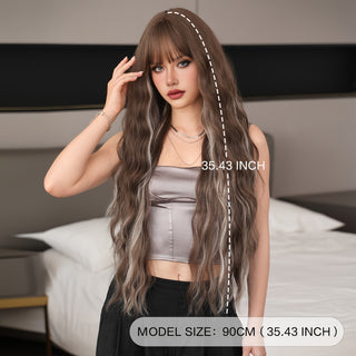  NAMM Extra-Long Wavy Blonde & Brown Highlight Synthetic Wig cashymart