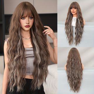  NAMM Extra-Long Wavy Blonde & Brown Highlight Synthetic Wig cashymart