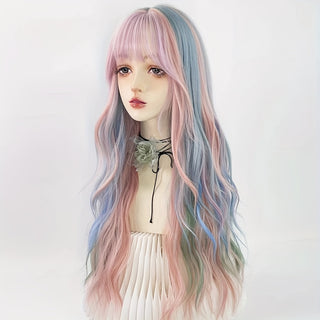  Rainbow Ombre Curly Wig with Bangs cashymart