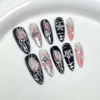  10 Pcs Gradient Shiny Handmade Press On Nails Almond Design cashymart