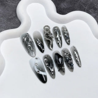  10 Pcs Gradient Shiny Handmade Press On Nails Almond Design cashymart
