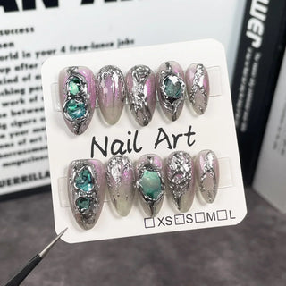  10 Pcs Gradient Shiny Handmade Press On Nails Almond Design cashymart