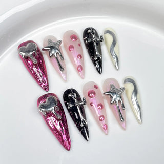  10 Pcs Gradient Shiny Handmade Press On Nails Almond Design cashymart