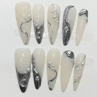 10 Pcs Gradient Shiny Handmade Press On Nails Almond Design cashymart