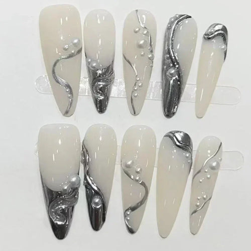  10 Pcs Gradient Shiny Handmade Press On Nails Almond Design cashymart