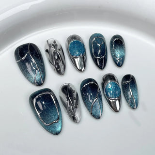  10 Pcs Gradient Shiny Handmade Press On Nails Almond Design cashymart