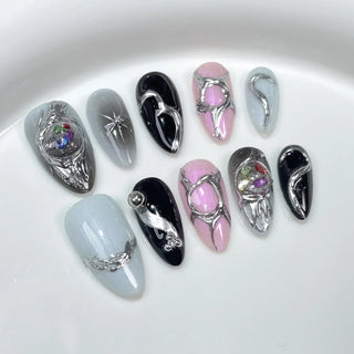  10 Pcs Gradient Shiny Handmade Press On Nails Almond Design cashymart