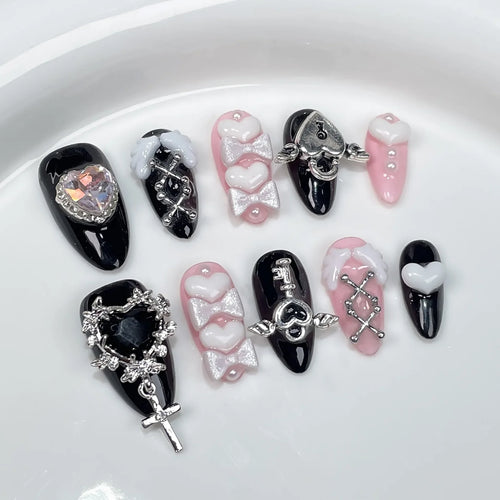  10 Pcs Gradient Shiny Handmade Press On Nails Almond Design cashymart