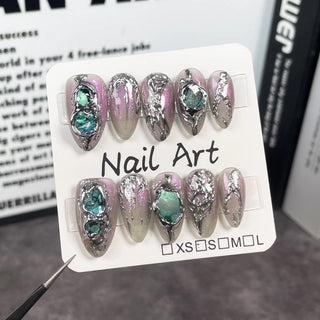  10 Pcs Gradient Shiny Handmade Press On Nails Almond Design cashymart
