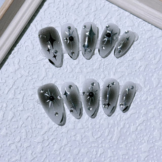  10 Pcs Metallic Glitter Press On Nails cashymart