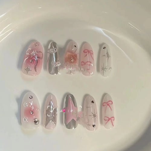  10 Pcs Metallic Glitter Press On Nails cashymart