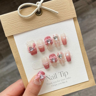  10 Pcs Pink Handmade Cat Eye Press On Nails cashymart