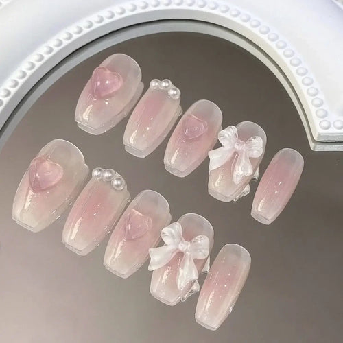  10 Pcs Pink Handmade Cat Eye Press On Nails cashymart