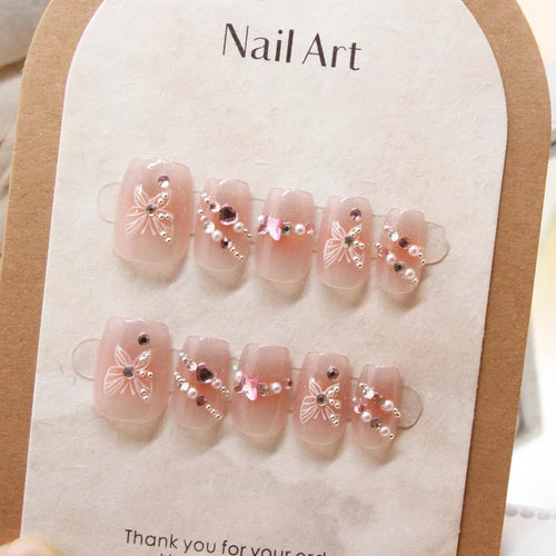  10 Pcs Pink Handmade Cat Eye Press On Nails cashymart