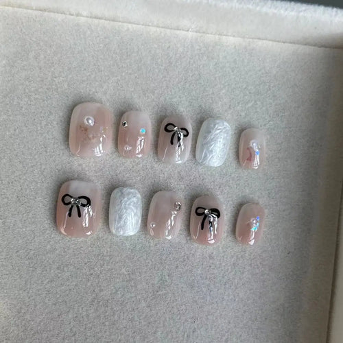  10 Pieces Handmade Bow Press On Nails cashymart