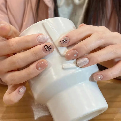  10 Pieces Handmade Bow Press On Nails cashymart