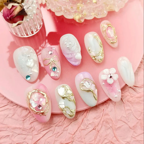  10pcs Handmade Press-On Almond Nails Bundle cashymart