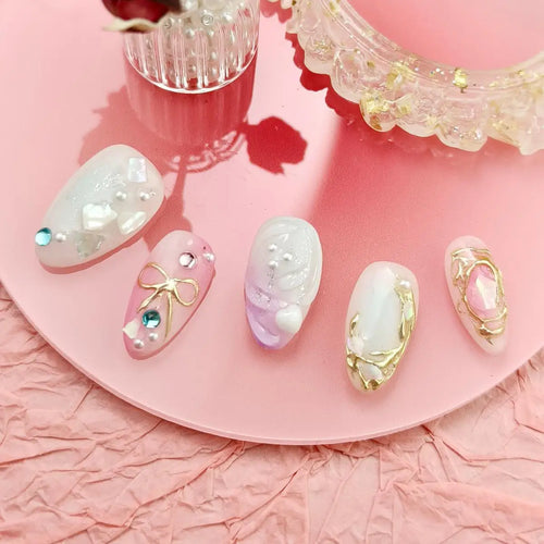  10pcs Handmade Press-On Almond Nails Bundle cashymart