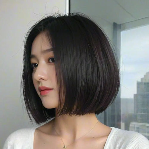  12 Inch Fluffy Straight Bob Wig with Bangs cashymart