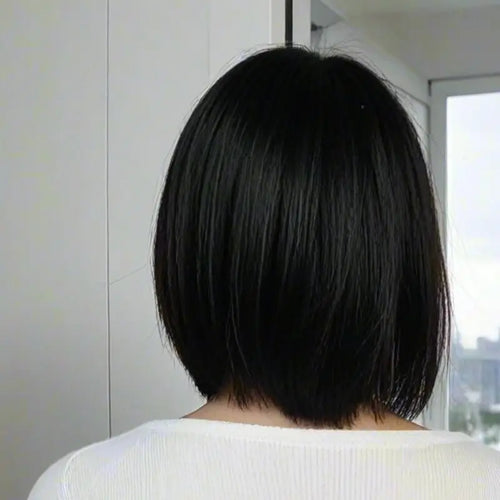  12 Inch Fluffy Straight Bob Wig with Bangs cashymart