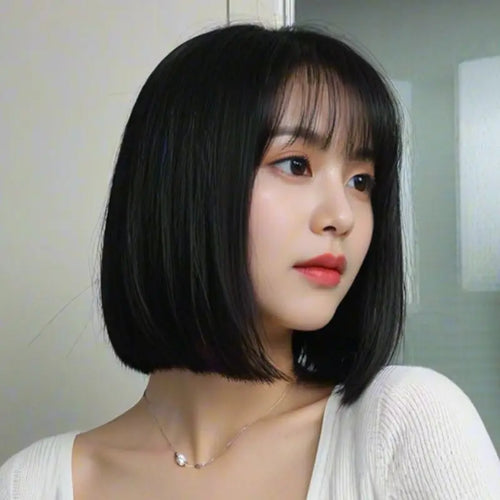  12 Inch Fluffy Straight Bob Wig with Bangs cashymart