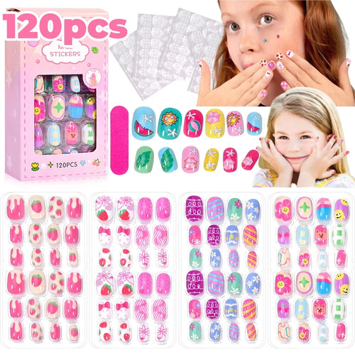  120 Pcs Kids Cartoon Press On Nails cashymart