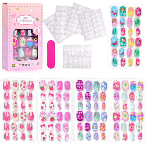  120 Pcs Kids Cartoon Press On Nails cashymart