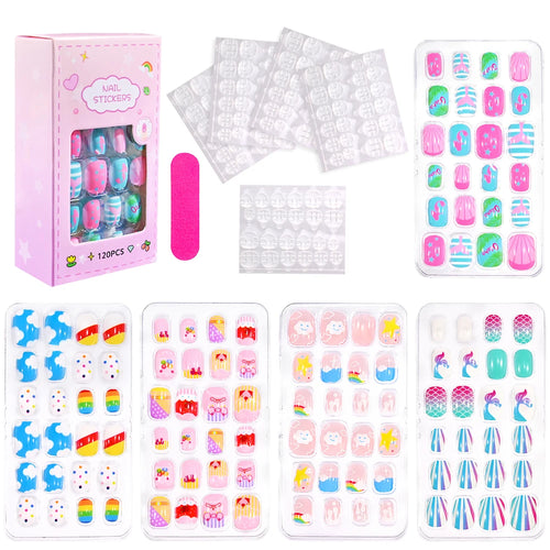  120 Pcs Kids Cartoon Press On Nails cashymart