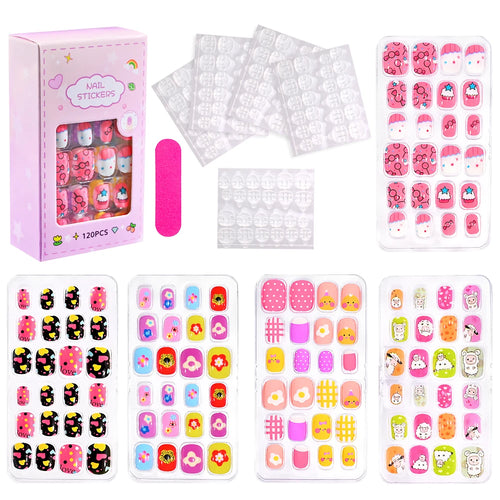  120 Pcs Kids Cartoon Press On Nails cashymart