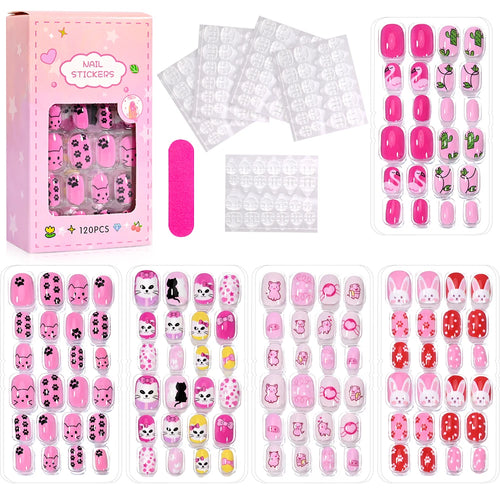  120 Pcs Kids Cartoon Press On Nails cashymart