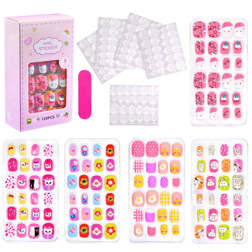  120 Pcs Kids Cartoon Press On Nails cashymart