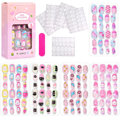  120 Pcs Kids Cartoon Press On Nails cashymart