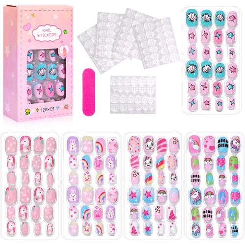  120 Pcs Kids Cartoon Press On Nails cashymart