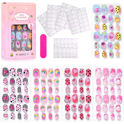  120 Pcs Kids Cartoon Press On Nails cashymart